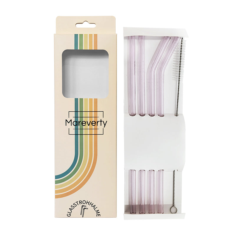 Glasstrohhalme (4er-Set mit Reinigungsbürste) - Nachhaltige Trinkhalme - Mareverty