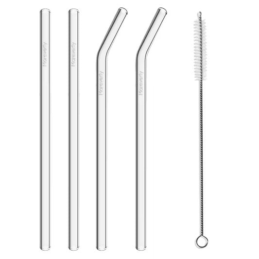 Glasstrohhalme (4er-Set mit Reinigungsbürste) - Nachhaltige Trinkhalme - Mareverty
