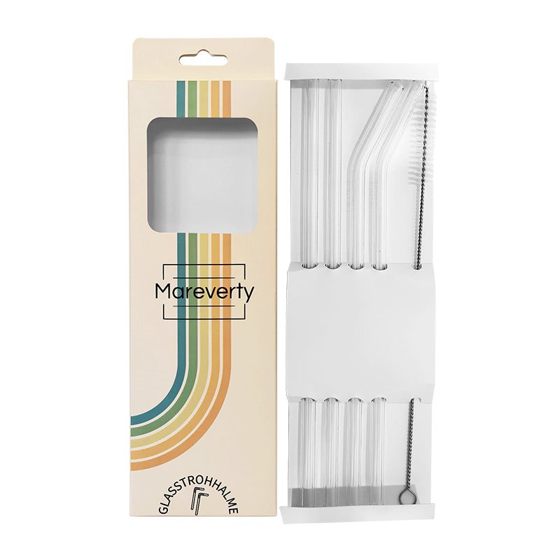 Glasstrohhalme (4er-Set mit Reinigungsbürste) - Nachhaltige Trinkhalme - Mareverty