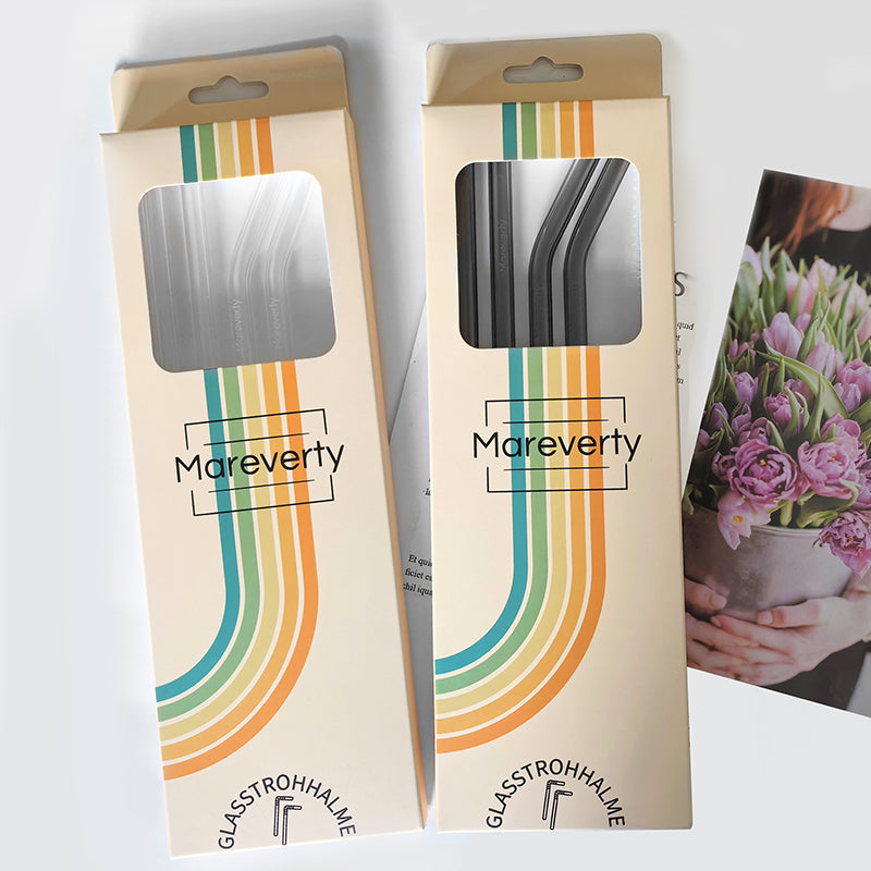 Glasstrohhalme (4er-Set mit Reinigungsbürste) - Nachhaltige Trinkhalme - Mareverty