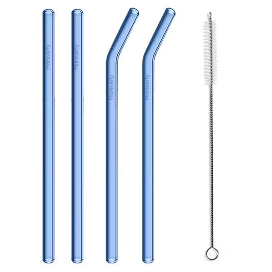 Glasstrohhalme (4er-Set mit Reinigungsbürste) - Nachhaltige Trinkhalme - Mareverty