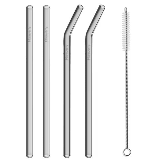 Glasstrohhalme (4er-Set mit Reinigungsbürste) - Nachhaltige Trinkhalme - Mareverty