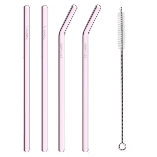 Glasstrohhalme (4er-Set mit Reinigungsbürste) - Nachhaltige Trinkhalme - Mareverty
