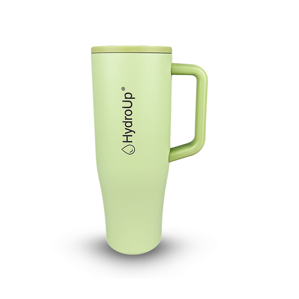 HydroUp Cup - Tumbler / Thermobecher / Trinkbehälter mit 100% auslaufsicherem Deckel, Trinkhalm und Tragegriff (1,2 Liter) - Mareverty