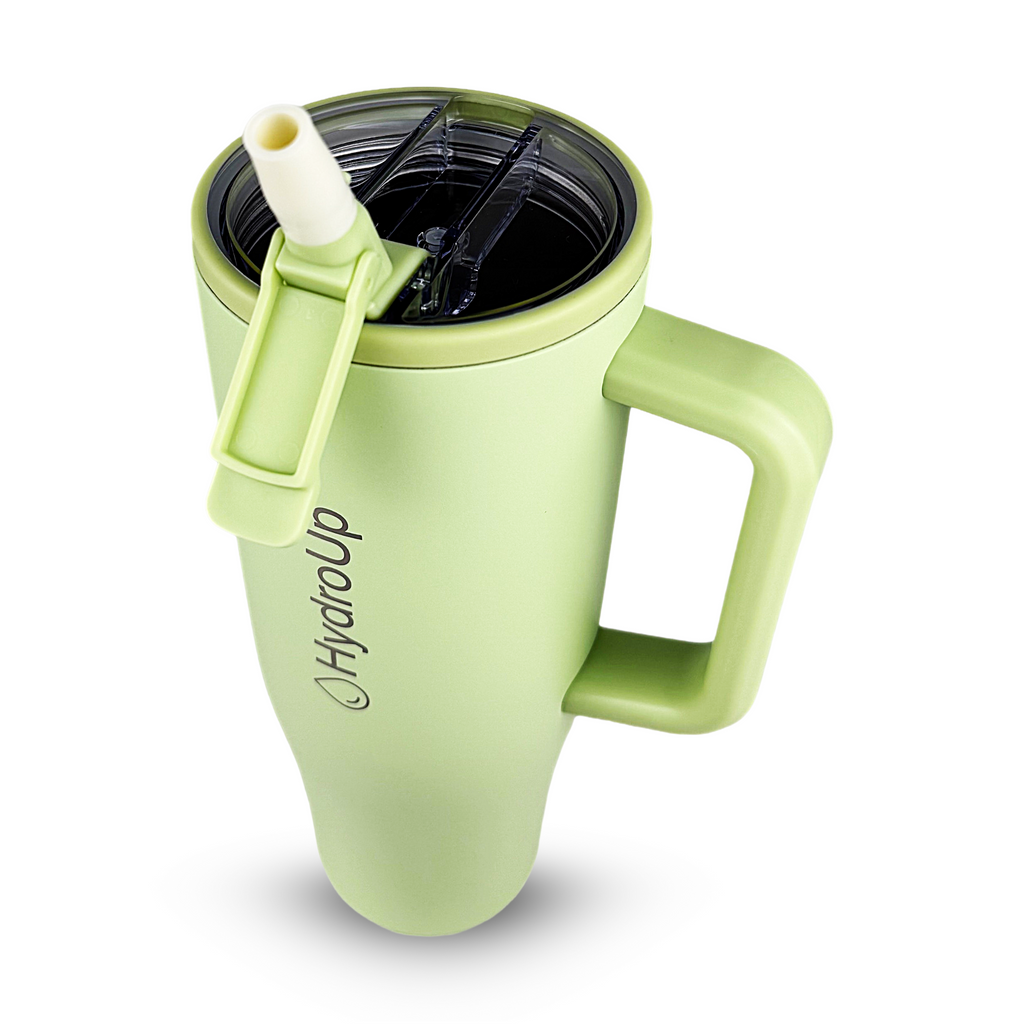 HydroUp Cup - Tumbler / Thermobecher / Trinkbehälter mit 100% auslaufsicherem Deckel, Trinkhalm und Tragegriff (1,2 Liter) - Mareverty