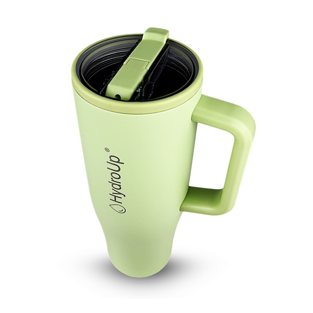 HydroUp Cup - Tumbler / Thermobecher / Trinkbehälter mit 100% auslaufsicherem Deckel, Trinkhalm und Tragegriff (1,2 Liter) - Mareverty