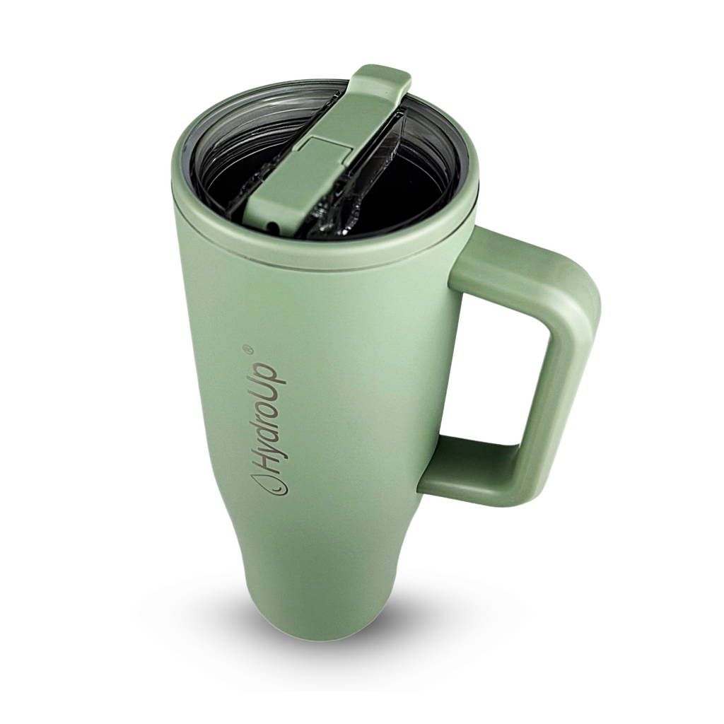 HydroUp Cup - Tumbler / Thermobecher / Trinkbehälter mit 100% auslaufsicherem Deckel, Trinkhalm und Tragegriff (1,2 Liter) - Mareverty