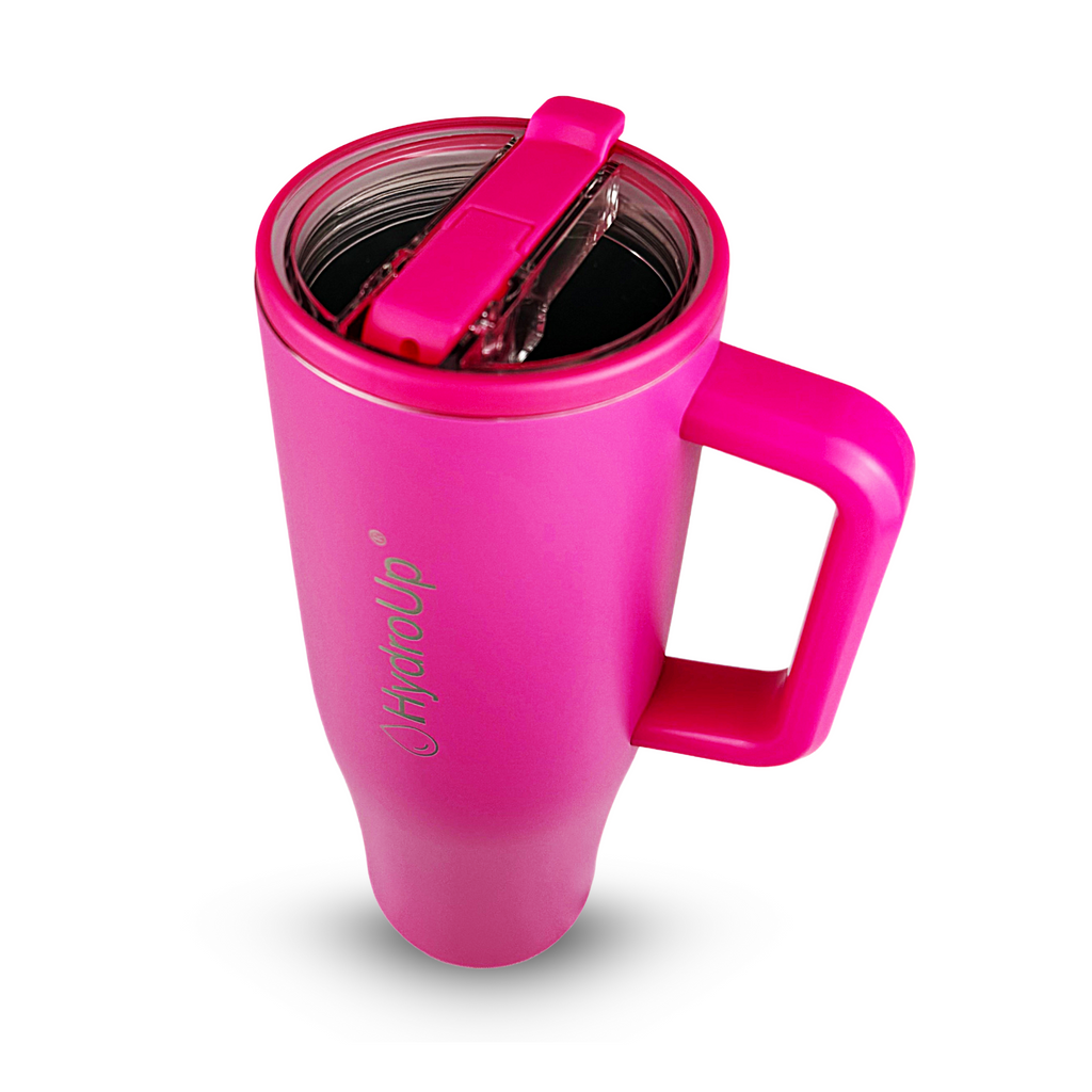 HydroUp Cup - Tumbler / Thermobecher / Trinkbehälter mit 100% auslaufsicherem Deckel, Trinkhalm und Tragegriff (1,2 Liter) - Mareverty