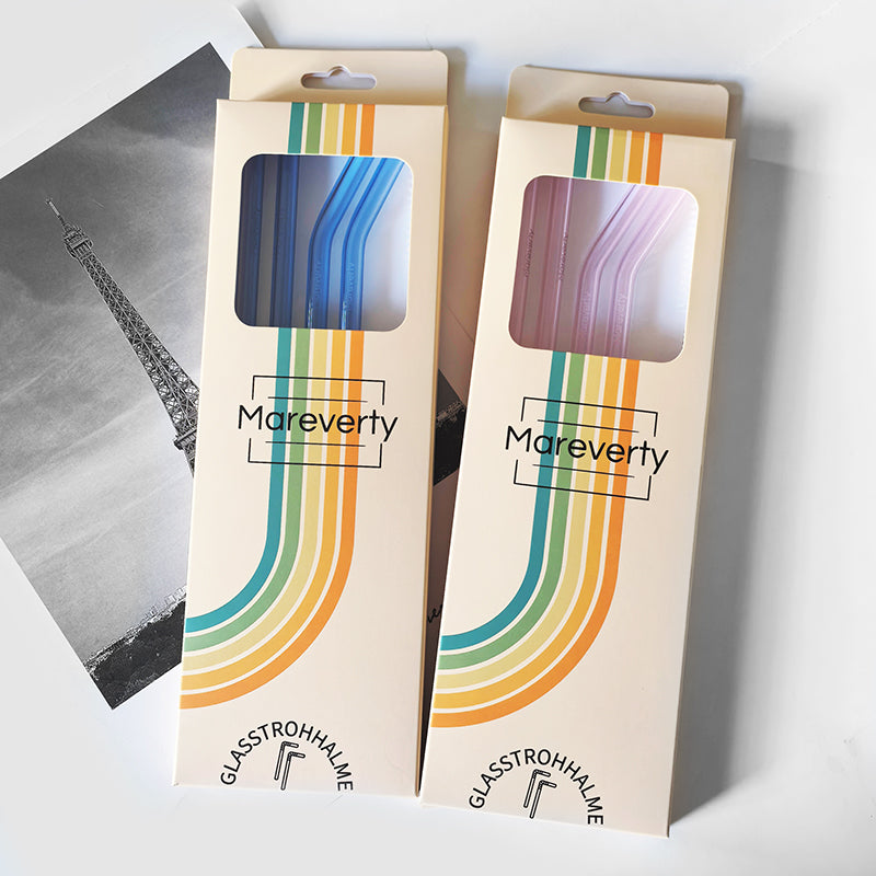 Glasstrohhalme (4er-Set mit Reinigungsbürste) - Nachhaltige Trinkhalme - Mareverty