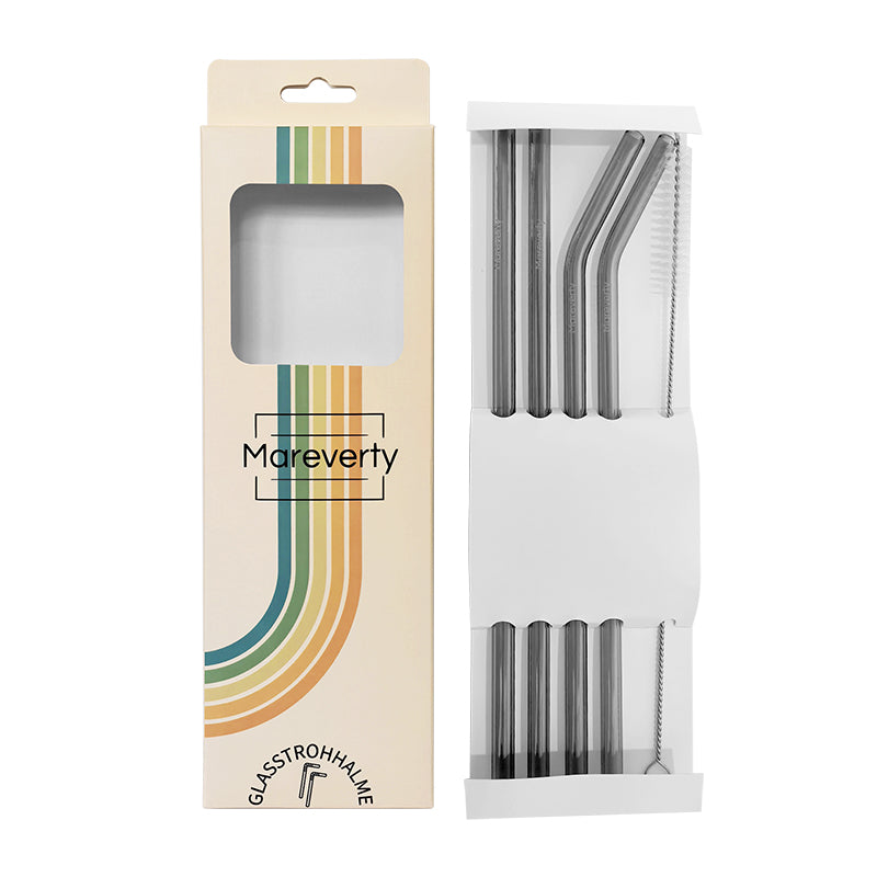 Glasstrohhalme (4er-Set mit Reinigungsbürste) - Nachhaltige Trinkhalme - Mareverty