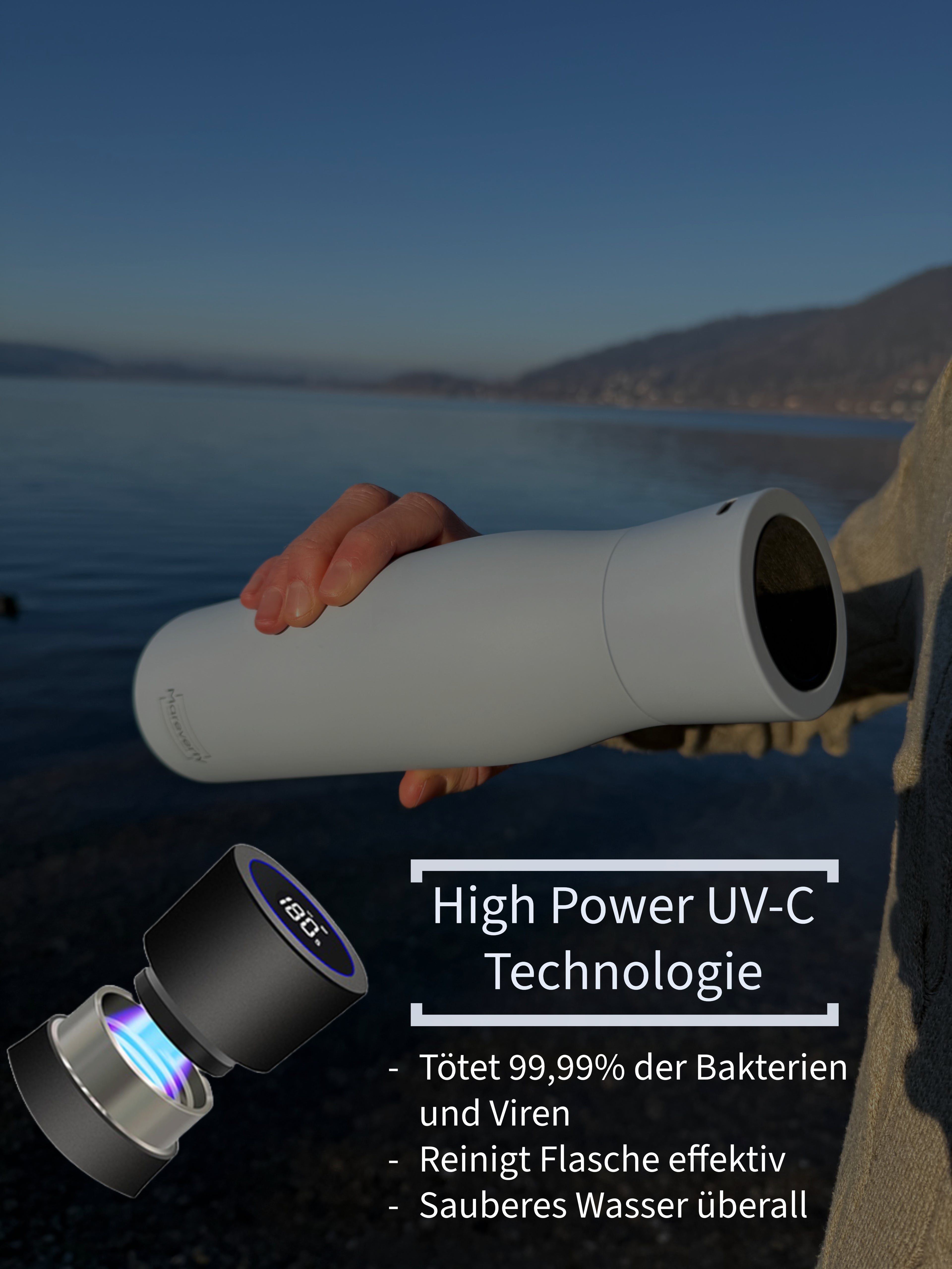 Sparset: 2x Selbstreinigende Trinkflasche - Smart HydroUp: Selbstreinigungsfunktion, Temperaturanzeige, Trinkerinnerung - 750ml - Mareverty