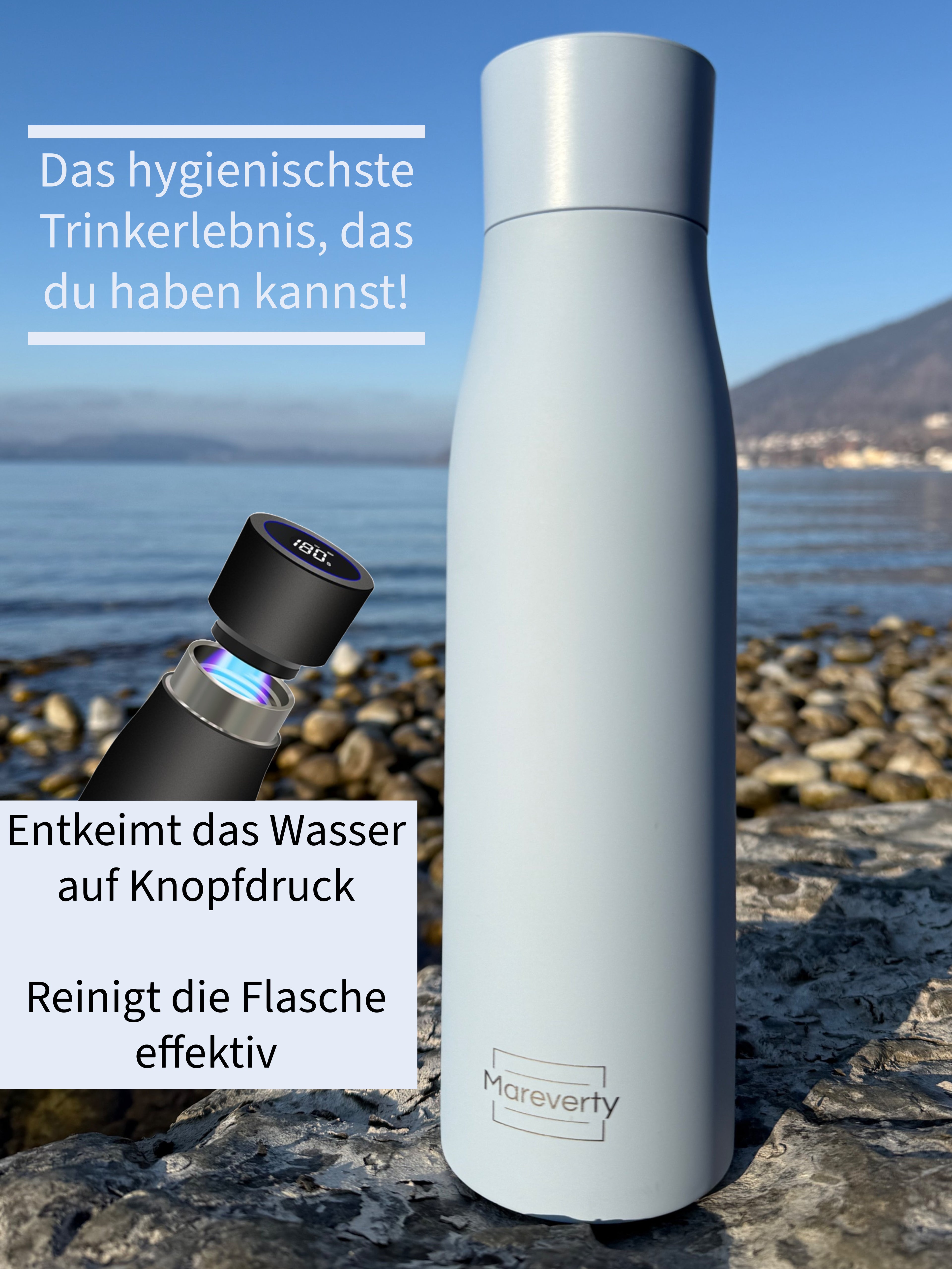 Sparset: 2x Selbstreinigende Trinkflasche - Smart HydroUp: Selbstreinigungsfunktion, Temperaturanzeige, Trinkerinnerung - 750ml - Mareverty