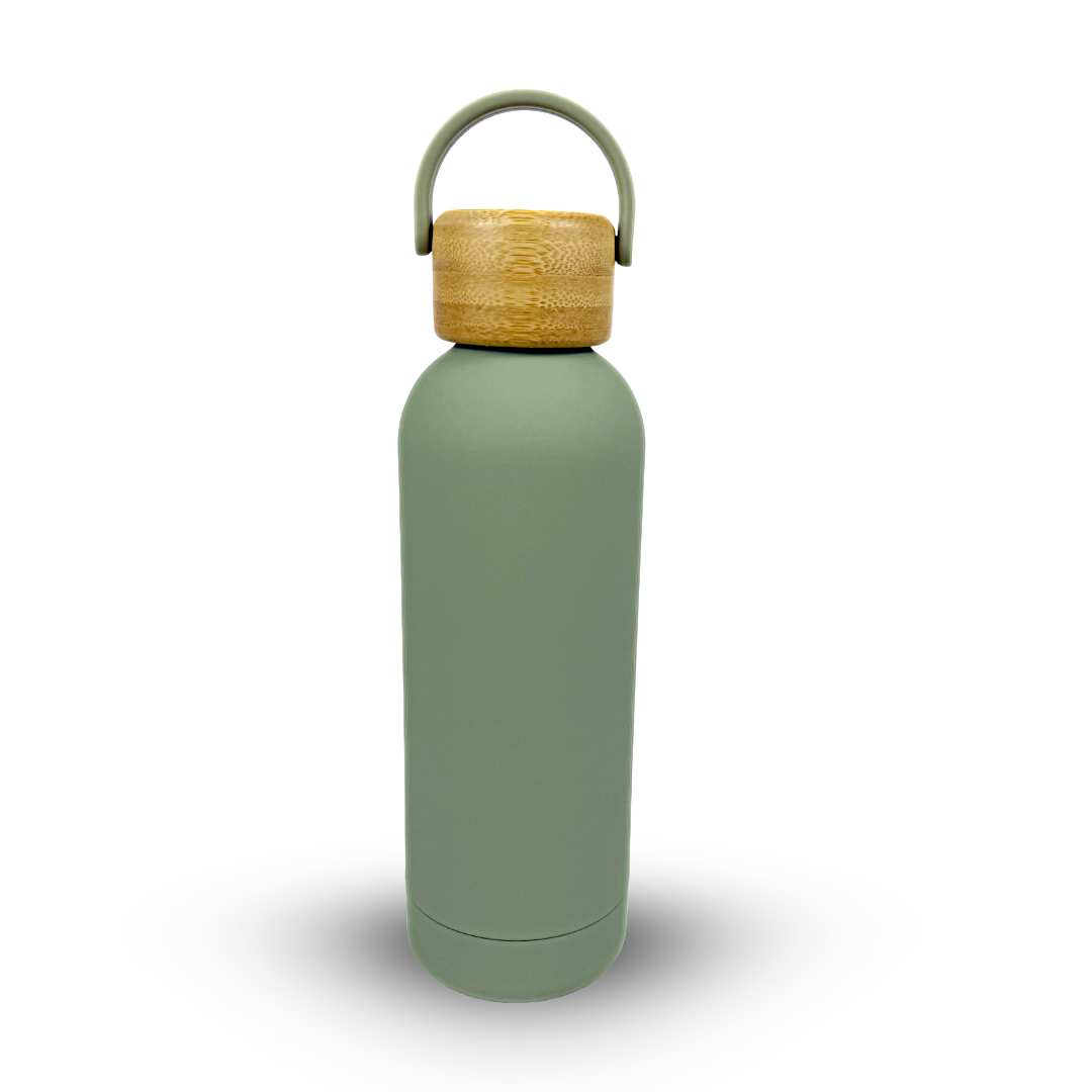 Edelstahl Trinkflasche – Isolierflasche mit Bambusdeckel & Tragegriff – Auslaufsichere Thermoflasche für Sport, Büro & Alltag – BPA-freie Wasserflasche