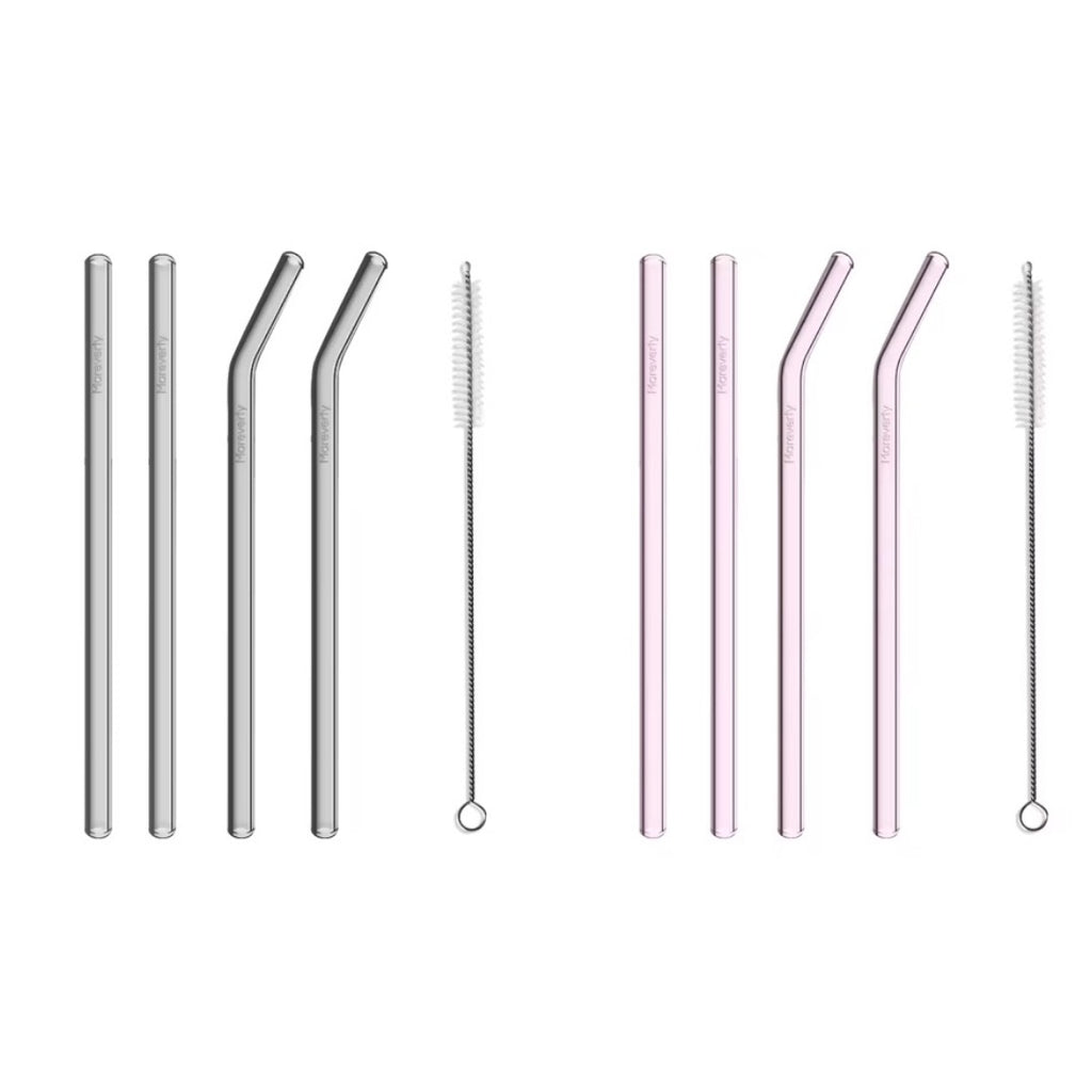 Sparset: 2x Glasstrohhalm-Set (2x 4er-Set je mit Reinigungsbürste) - Nachhaltige Trinkhalme - Mareverty