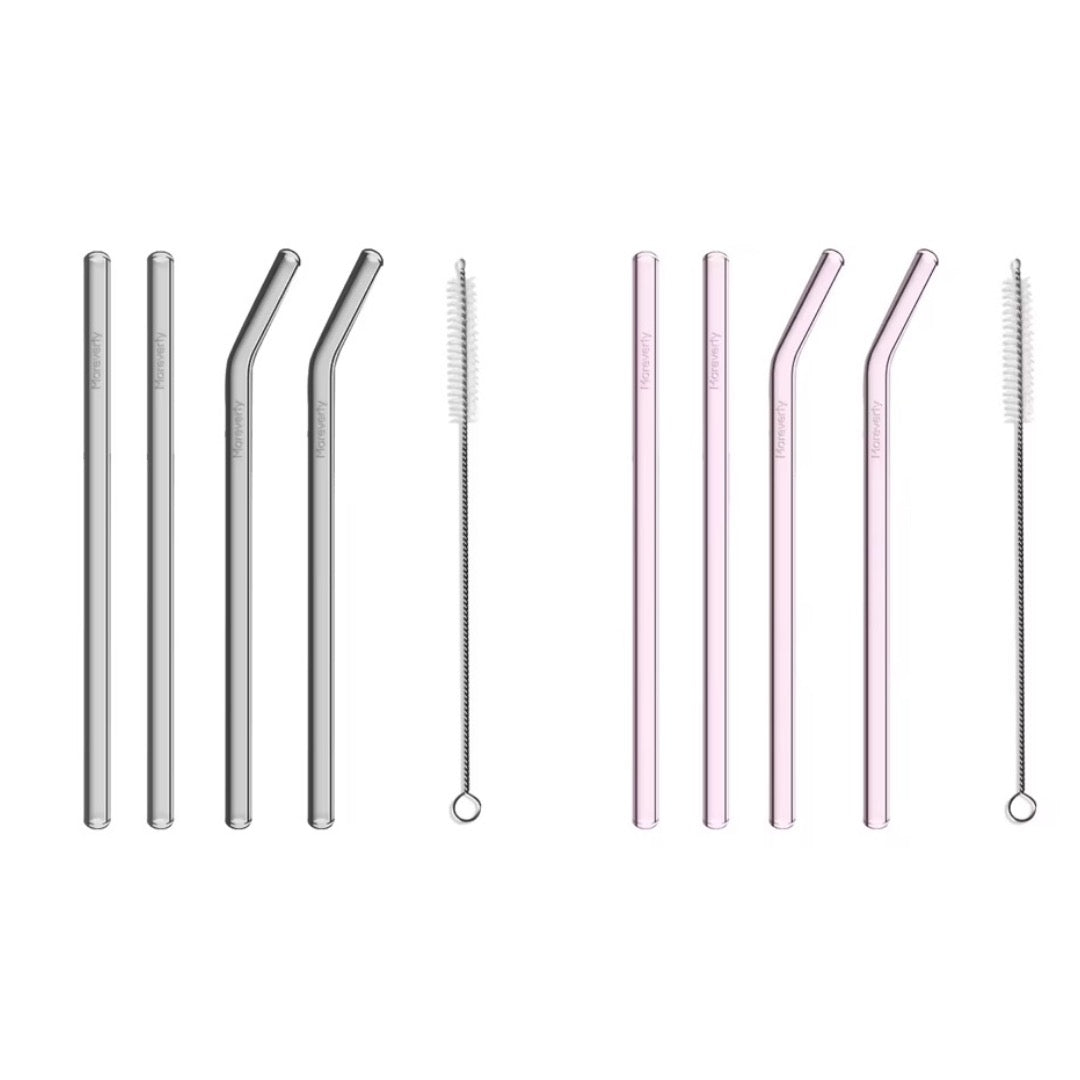 Sparset: 2x Glasstrohhalm-Set (2x 4er-Set je mit Reinigungsbürste) - Nachhaltige Trinkhalme - Mareverty