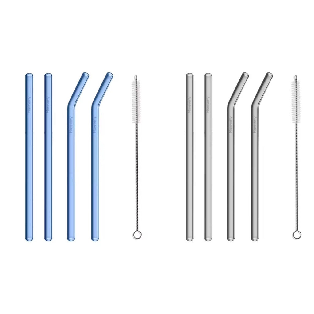 Sparset: 2x Glasstrohhalm-Set (2x 4er-Set je mit Reinigungsbürste) - Nachhaltige Trinkhalme - Mareverty