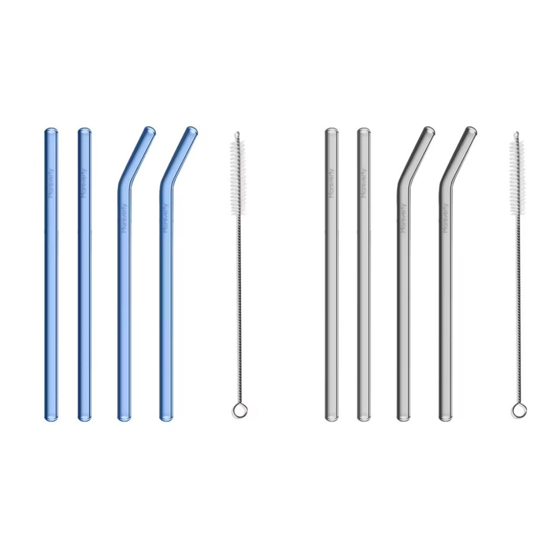 Sparset: 2x Glasstrohhalm-Set (2x 4er-Set je mit Reinigungsbürste) - Nachhaltige Trinkhalme - Mareverty