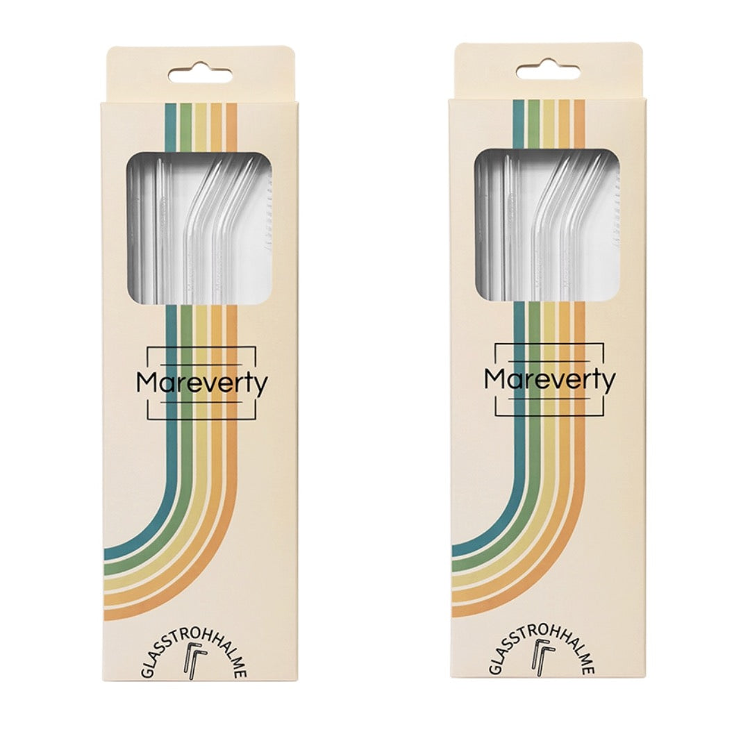 Sparset: 2x Glasstrohhalm-Set (2x 4er-Set je mit Reinigungsbürste) - Nachhaltige Trinkhalme - Mareverty