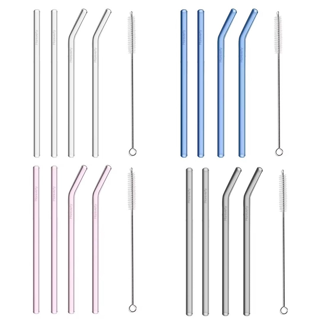 Sparset: 2x Glasstrohhalm-Set (2x 4er-Set je mit Reinigungsbürste) - Nachhaltige Trinkhalme - Mareverty
