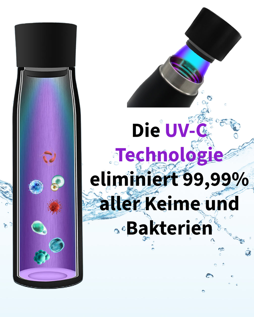 Sparset: 2x Selbstreinigende Trinkflasche - Smart HydroUp: Selbstreinigungsfunktion, Temperaturanzeige, Trinkerinnerung - 750ml - Mareverty