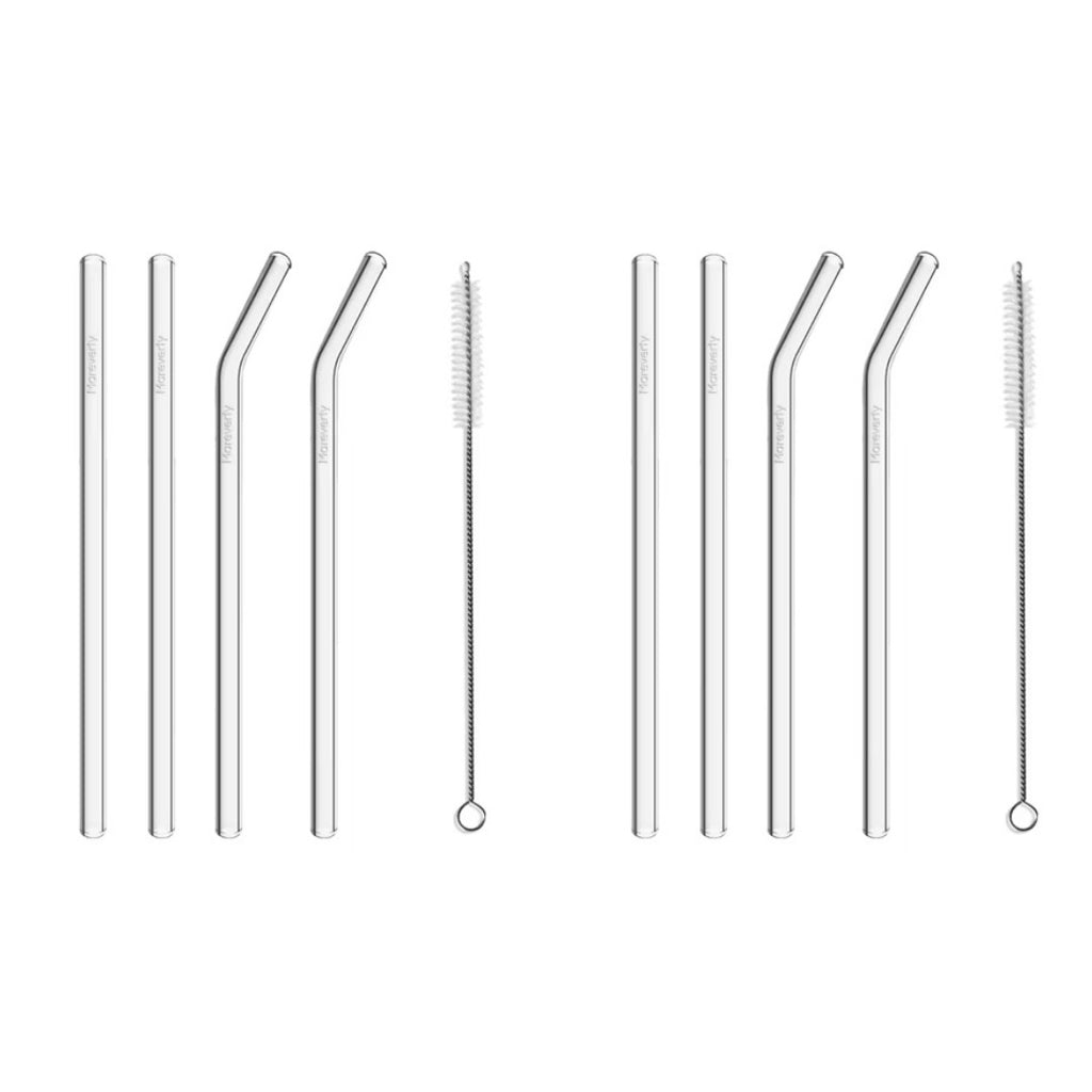 Sparset: 2x Glasstrohhalm-Set (2x 4er-Set je mit Reinigungsbürste) - Nachhaltige Trinkhalme - Mareverty
