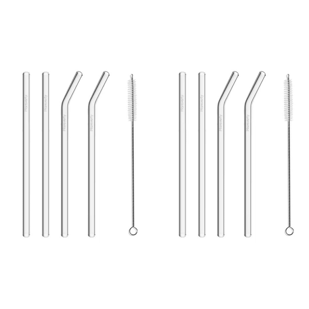 Sparset: 2x Glasstrohhalm-Set (2x 4er-Set je mit Reinigungsbürste) - Nachhaltige Trinkhalme - Mareverty