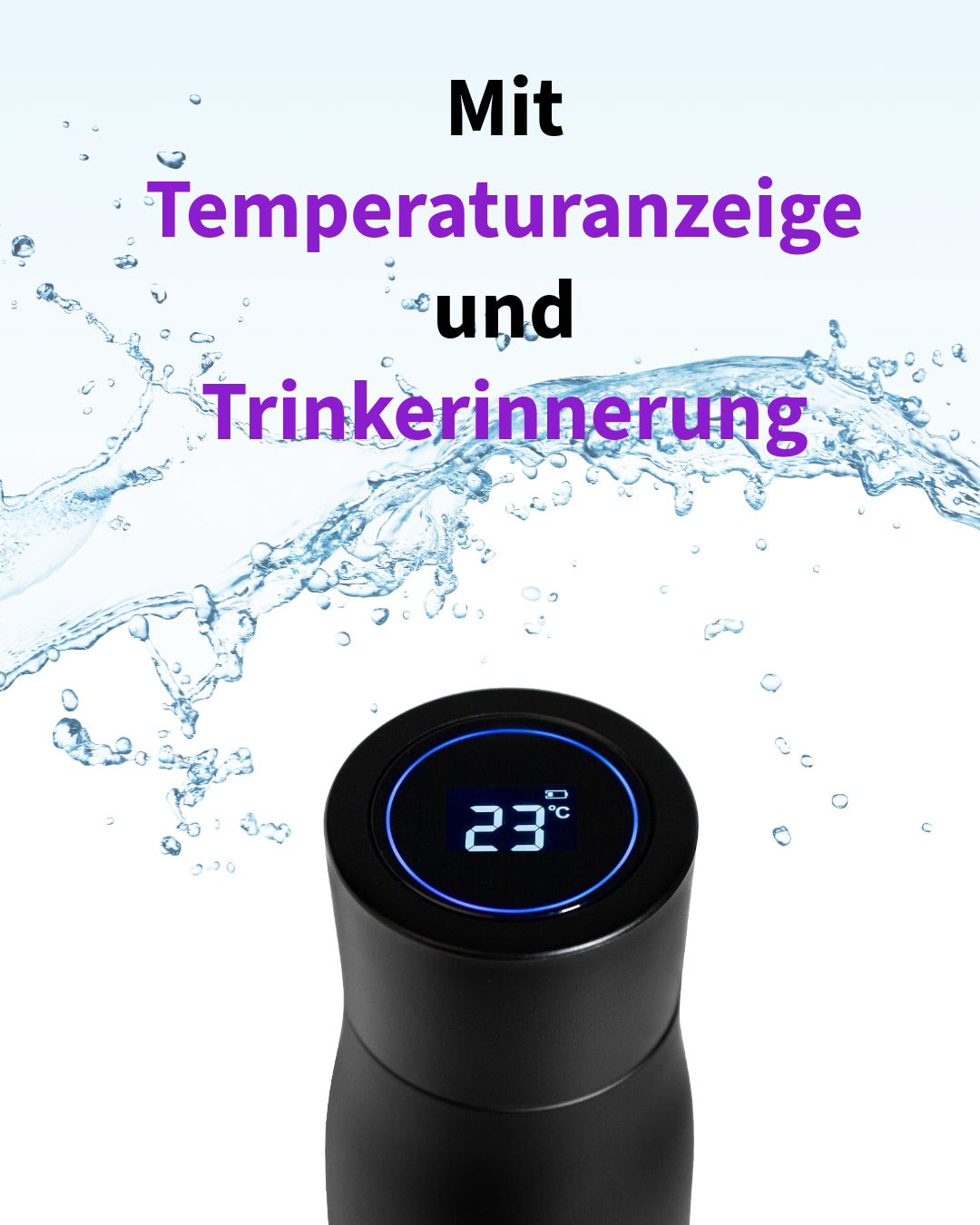 Sparset: 2x Selbstreinigende Trinkflasche - Smart HydroUp: Selbstreinigungsfunktion, Temperaturanzeige, Trinkerinnerung - 750ml - Mareverty