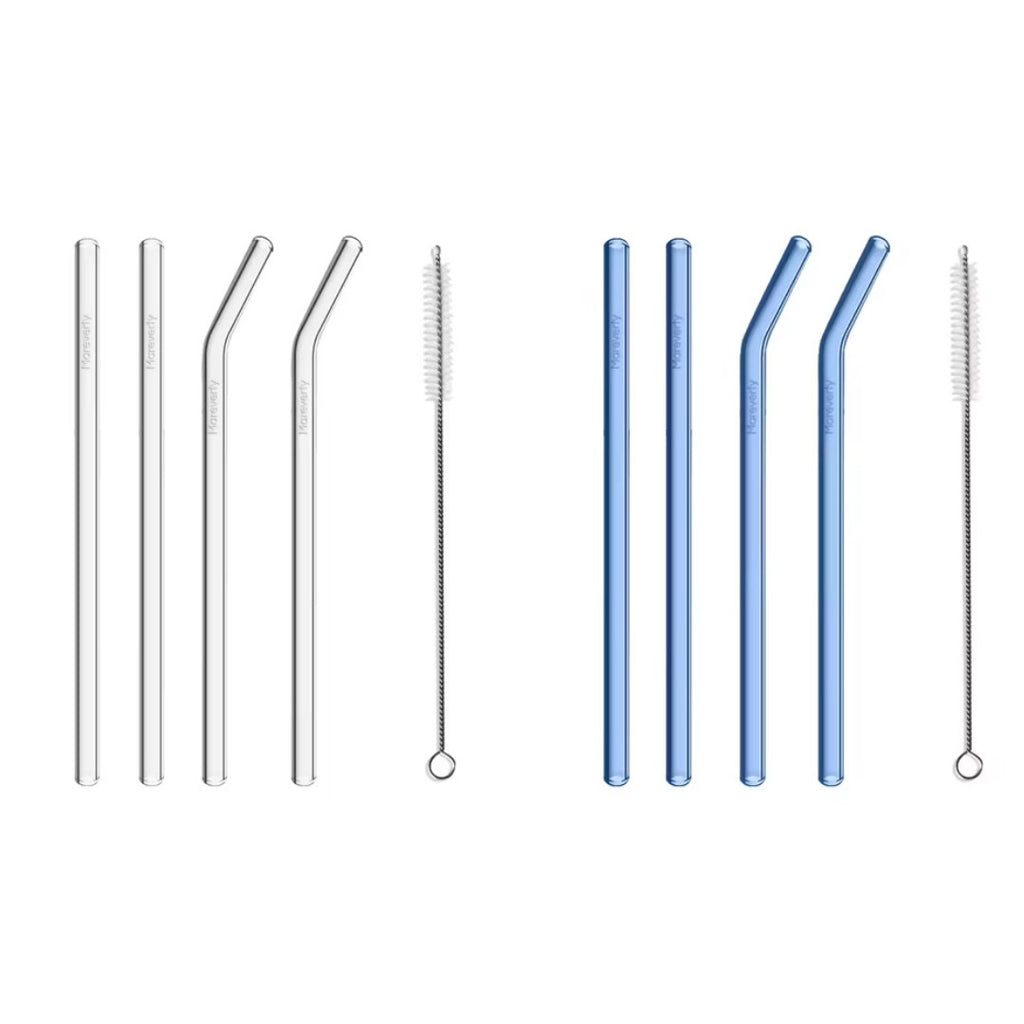 Sparset: 2x Glasstrohhalm-Set (2x 4er-Set je mit Reinigungsbürste) - Nachhaltige Trinkhalme - Mareverty