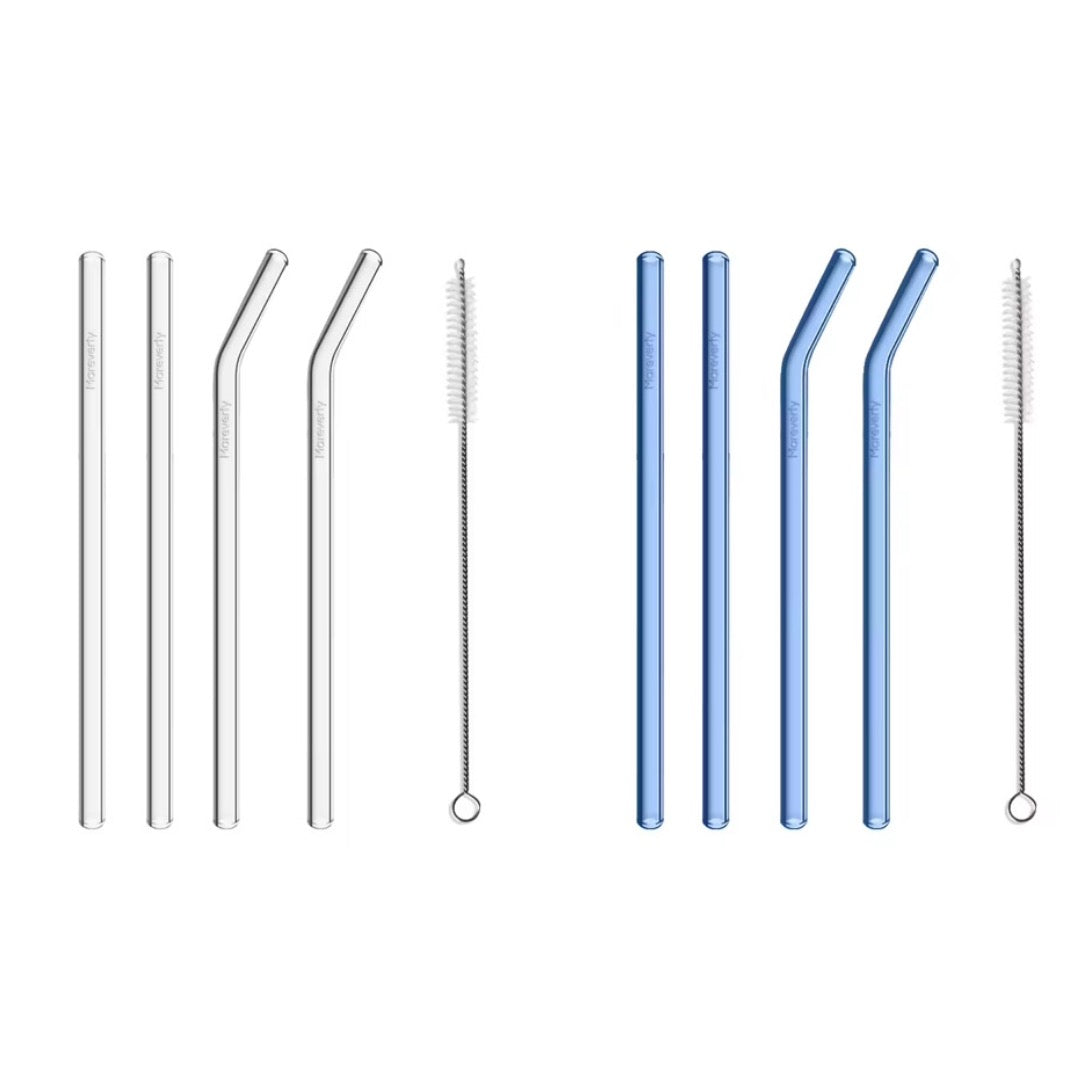 Sparset: 2x Glasstrohhalm-Set (2x 4er-Set je mit Reinigungsbürste) - Nachhaltige Trinkhalme - Mareverty