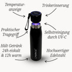 Selbstreinigende Trinkflasche - Smart HydroUp: Selbstreinigungsfunktion, Temperaturanzeige, Trinkerinnerung (500 ml) - Mareverty