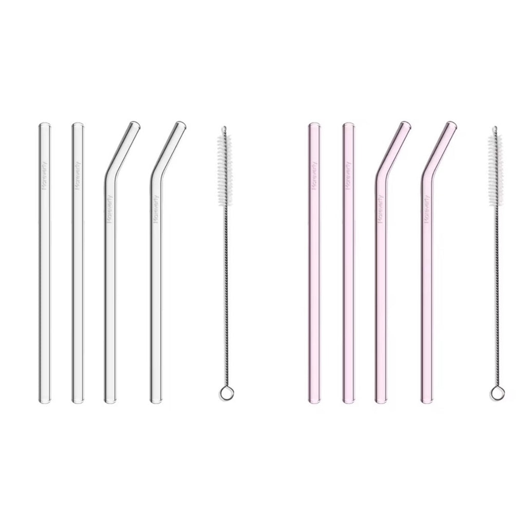 Sparset: 2x Glasstrohhalm-Set (2x 4er-Set je mit Reinigungsbürste) - Nachhaltige Trinkhalme - Mareverty