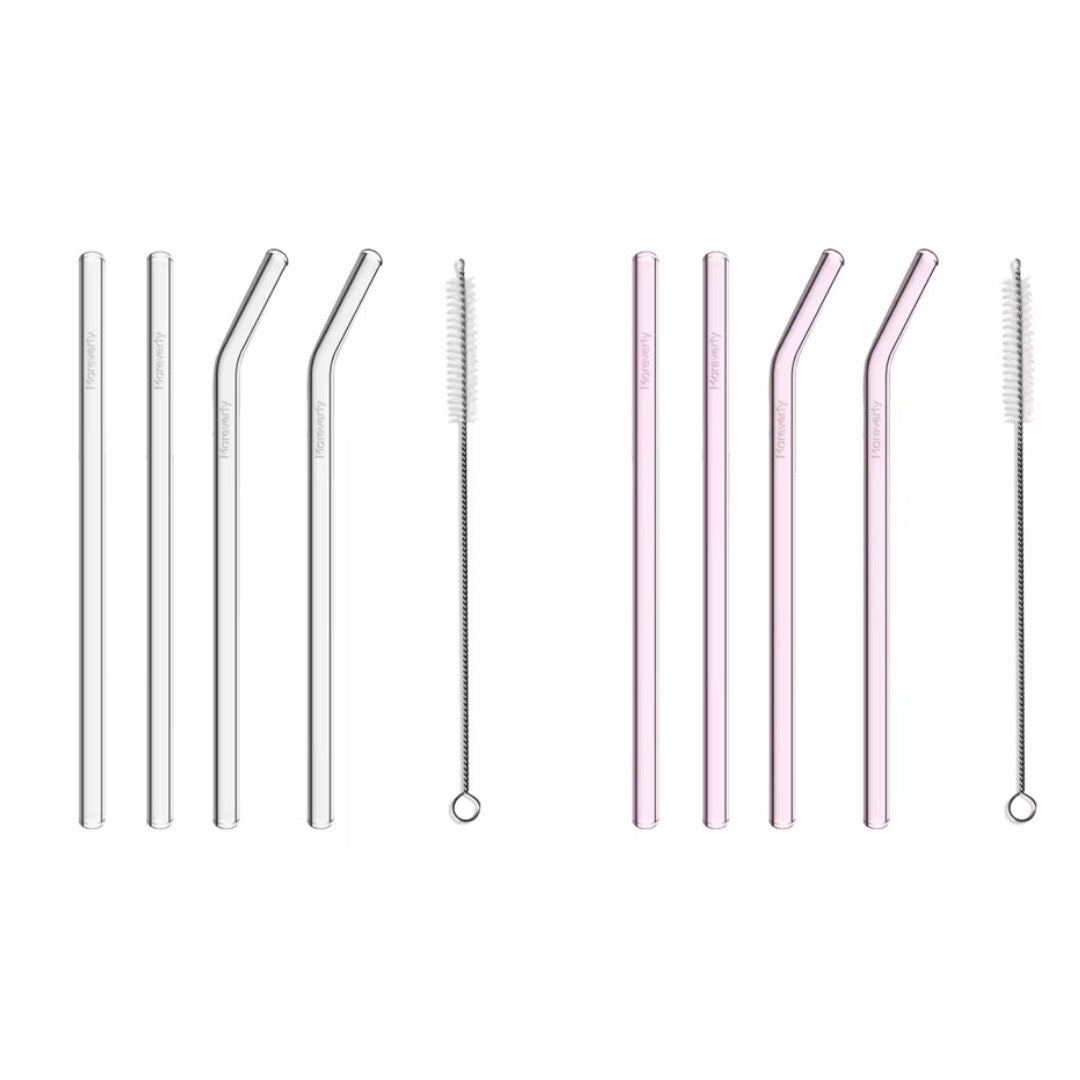 Sparset: 2x Glasstrohhalm-Set (2x 4er-Set je mit Reinigungsbürste) - Nachhaltige Trinkhalme - Mareverty