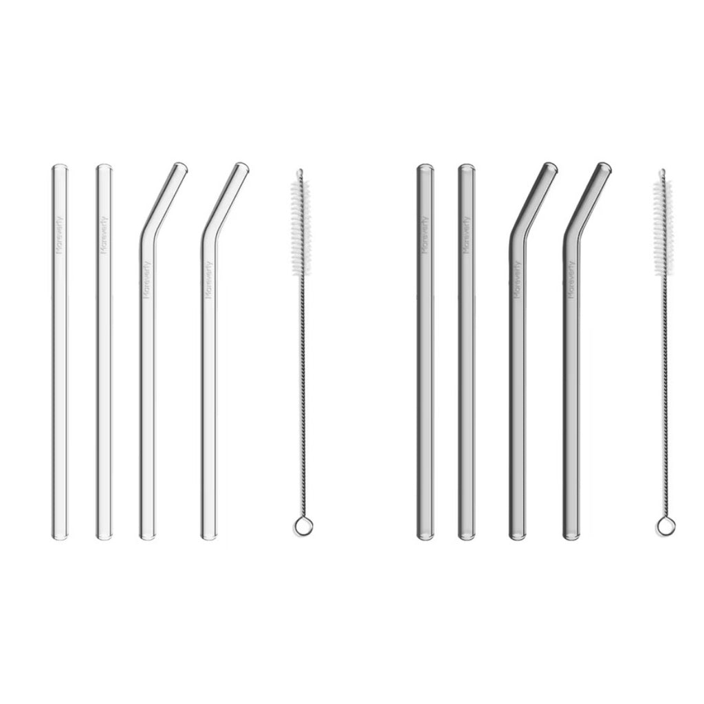 Sparset: 2x Glasstrohhalm-Set (2x 4er-Set je mit Reinigungsbürste) - Nachhaltige Trinkhalme - Mareverty