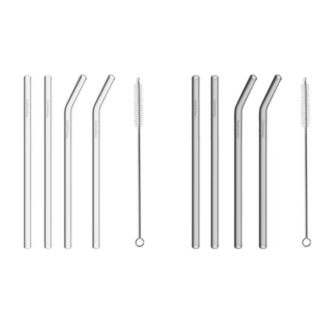 Sparset: 2x Glasstrohhalm-Set (2x 4er-Set je mit Reinigungsbürste) - Nachhaltige Trinkhalme - Mareverty