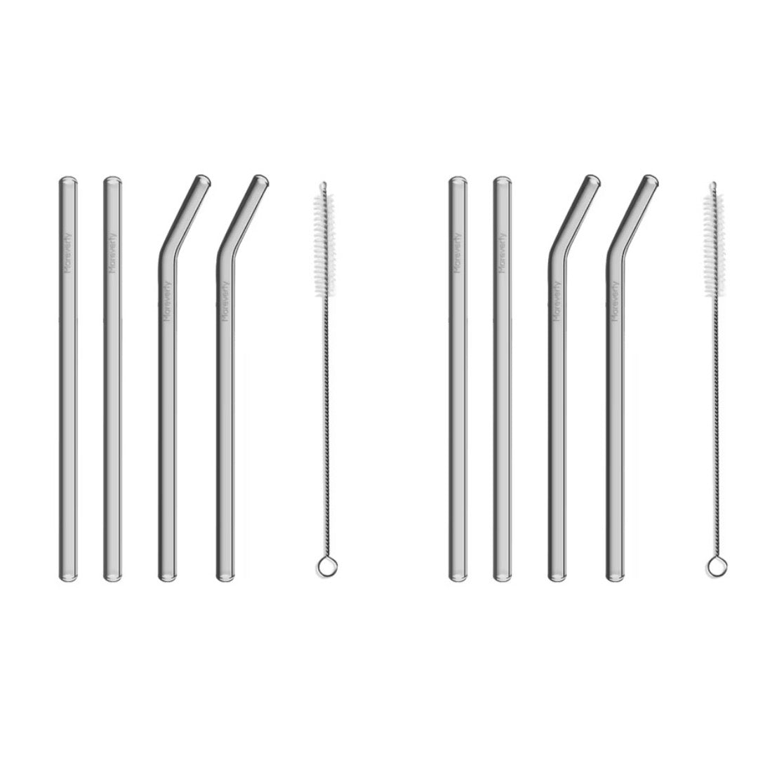 Sparset: 2x Glasstrohhalm-Set (2x 4er-Set je mit Reinigungsbürste) - Nachhaltige Trinkhalme - Mareverty