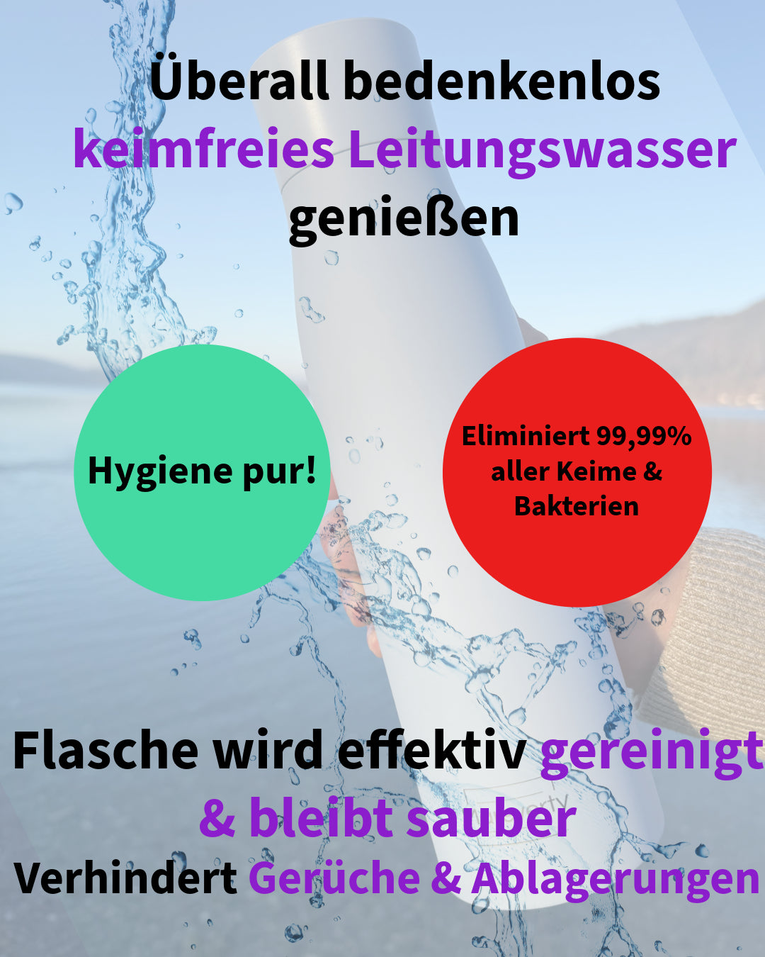 Sparset: 2x Selbstreinigende Trinkflasche - Smart HydroUp: Selbstreinigungsfunktion, Temperaturanzeige, Trinkerinnerung - 750ml - Mareverty