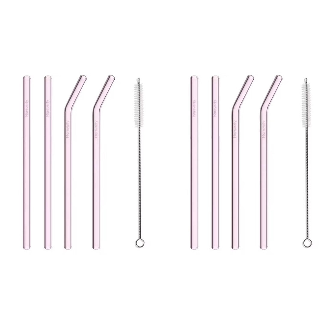 Sparset: 2x Glasstrohhalm-Set (2x 4er-Set je mit Reinigungsbürste) - Nachhaltige Trinkhalme - Mareverty
