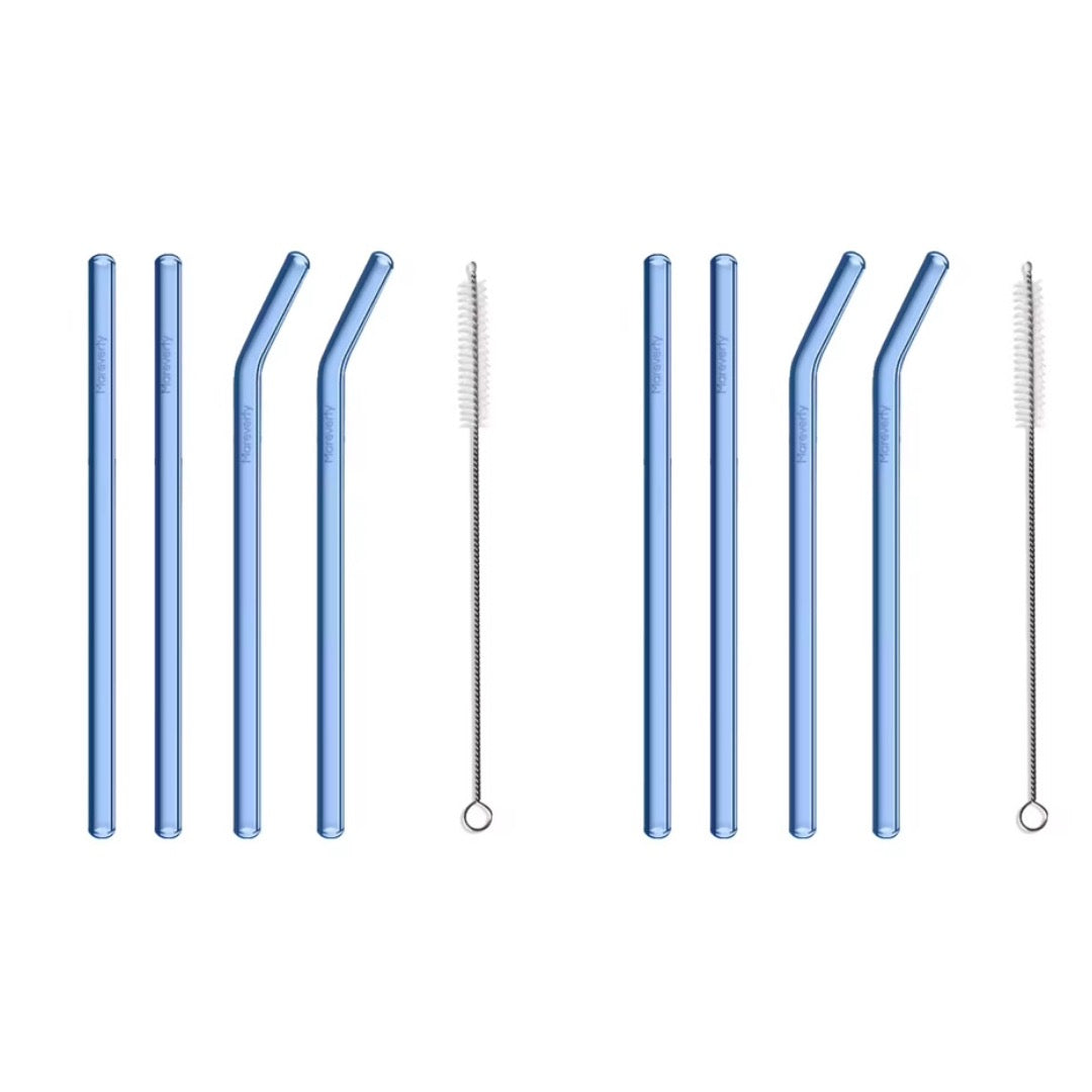 Sparset: 2x Glasstrohhalm-Set (2x 4er-Set je mit Reinigungsbürste) - Nachhaltige Trinkhalme - Mareverty