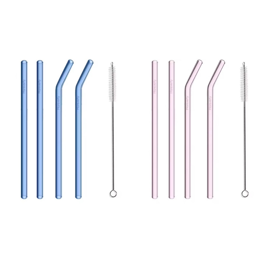 Sparset: 2x Glasstrohhalm-Set (2x 4er-Set je mit Reinigungsbürste) - Nachhaltige Trinkhalme - Mareverty