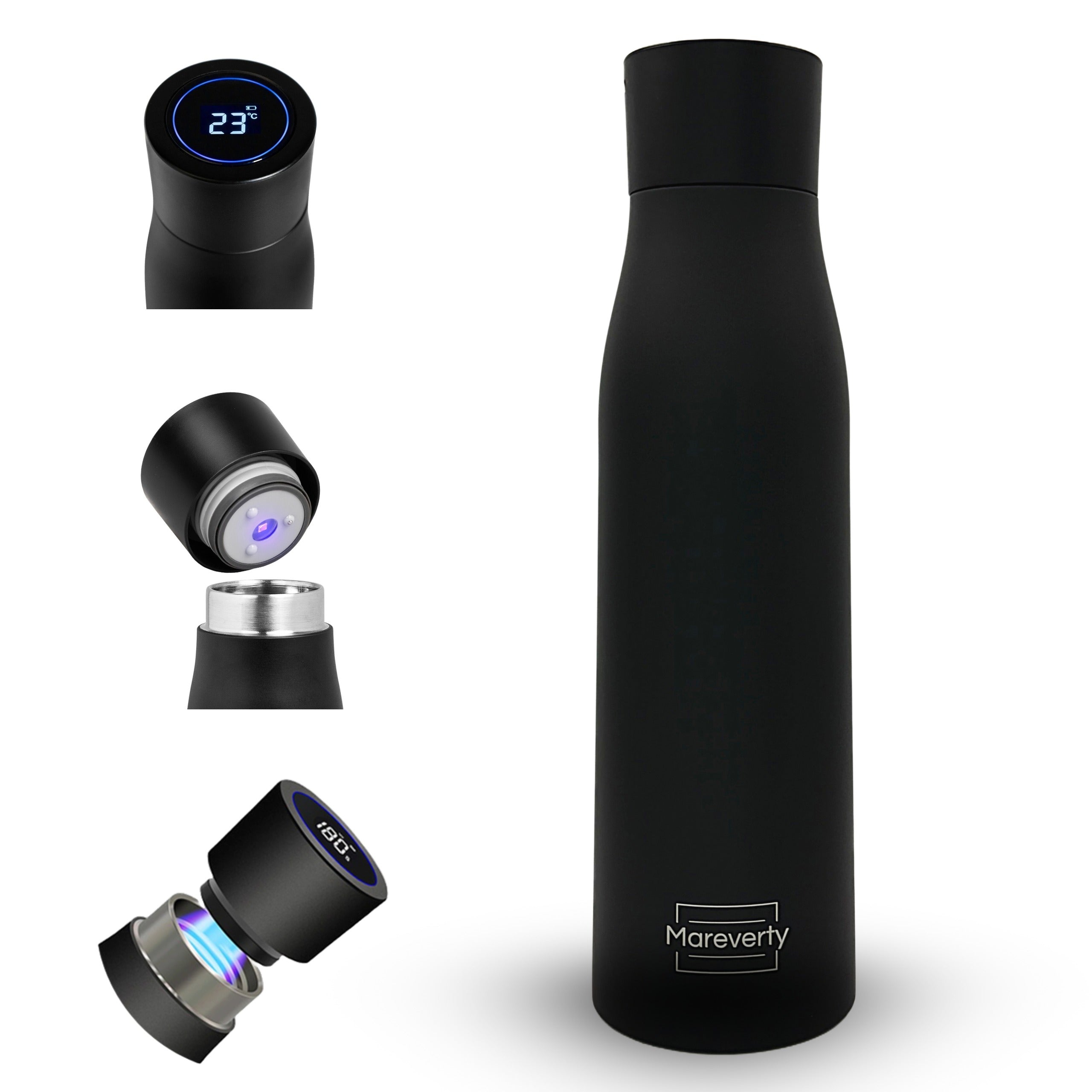 Selbstreinigende Trinkflasche - Smart HydroUp: Selbstreinigungsfunktion, Temperaturanzeige, Trinkerinnerung (750ml) - Mareverty